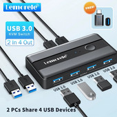 Lemorele USB Switch Adapter USB 3.0 Switcher 2 Input 4 Output USB Switch KVM Switcher Sharer Printer for Computer Keyboard