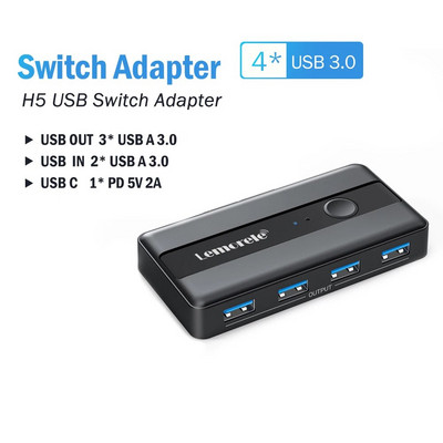 Lemorele USB Switch Adapter USB 3.0 Switcher 2 Input 4 Output USB Switch KVM Switcher Sharer Printer for Computer Keyboard