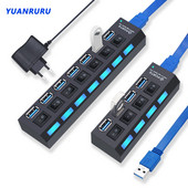 USB jaotur 3.0 jaotur USB 3 USB 2.0 mitme USB jaoturi toiteadapter 4/7 pordiga mitme laiendiga 2.0 arvutitarvikute lülitiga