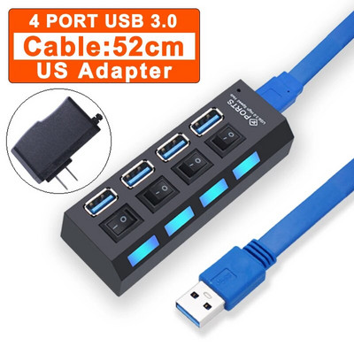 USB jaotur 3.0 jaotur USB 3 USB 2.0 mitme USB jaoturi toiteadapter 4/7 pordiga mitme laiendiga 2.0 arvutitarvikute lülitiga