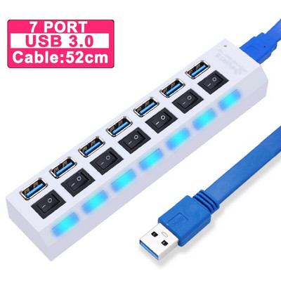 USB jaotur 3.0 jaotur USB 3 USB 2.0 mitme USB jaoturi toiteadapter 4/7 pordiga mitme laiendiga 2.0 arvutitarvikute lülitiga