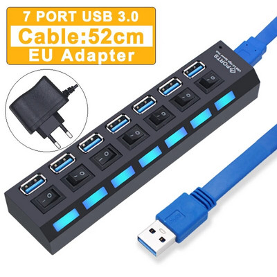 USB jaotur 3.0 jaotur USB 3 USB 2.0 mitme USB jaoturi toiteadapter 4/7 pordiga mitme laiendiga 2.0 arvutitarvikute lülitiga