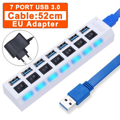 USB jaotur 3.0 jaotur USB 3 USB 2.0 mitme USB jaoturi toiteadapter 4/7 pordiga mitme laiendiga 2.0 arvutitarvikute lülitiga