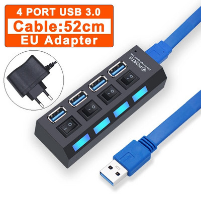 USB jaotur 3.0 jaotur USB 3 USB 2.0 mitme USB jaoturi toiteadapter 4/7 pordiga mitme laiendiga 2.0 arvutitarvikute lülitiga