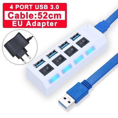USB jaotur 3.0 jaotur USB 3 USB 2.0 mitme USB jaoturi toiteadapter 4/7 pordiga mitme laiendiga 2.0 arvutitarvikute lülitiga