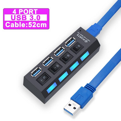 USB jaotur 3.0 jaotur USB 3 USB 2.0 mitme USB jaoturi toiteadapter 4/7 pordiga mitme laiendiga 2.0 arvutitarvikute lülitiga