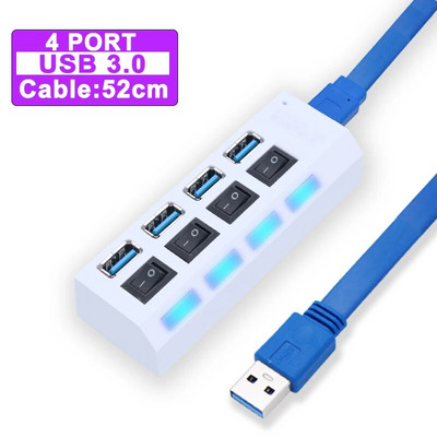USB jaotur 3.0 jaotur USB 3 USB 2.0 mitme USB jaoturi toiteadapter 4/7 pordiga mitme laiendiga 2.0 arvutitarvikute lülitiga