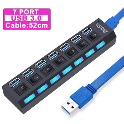 USB jaotur 3.0 jaotur USB 3 USB 2.0 mitme USB jaoturi toiteadapter 4/7 pordiga mitme laiendiga 2.0 arvutitarvikute lülitiga