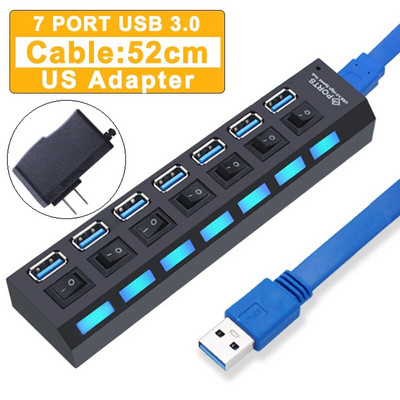USB jaotur 3.0 jaotur USB 3 USB 2.0 mitme USB jaoturi toiteadapter 4/7 pordiga mitme laiendiga 2.0 arvutitarvikute lülitiga