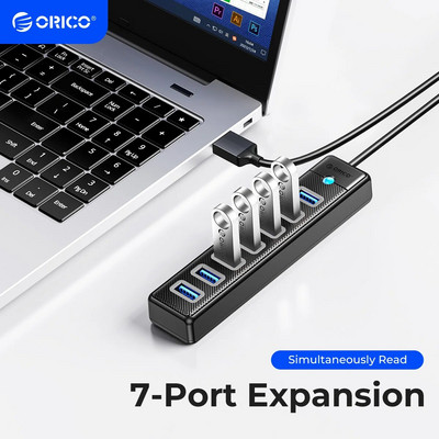 ORICO USB 3.0 HUB 7-портов сплитер Високоскоростно предаване тип C HUB лаптоп Разширителен компютър Компютърни аксесоари