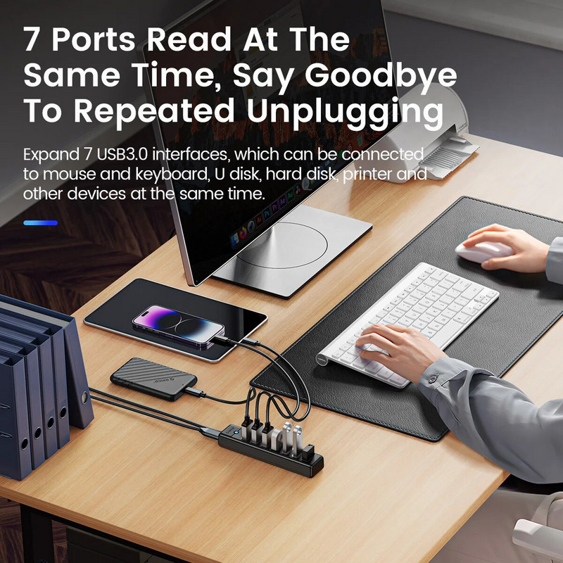 ORICO USB 3.0 HUB 7 θυρών Splitter High-Speed κιβώτιο ταχυτήτων Τύπος C HUB φορητός υπολογιστής Επέκταση Αξεσουάρ υπολογιστή υπολογιστή