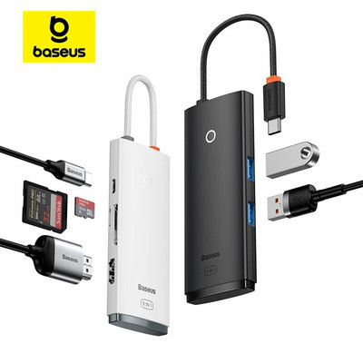 Baseus USB Type C HUB към HDMI-съвместим USB 3.0 адаптер 6 в 1 Type C HUB Докинг станция за MacBook Pro Air USB C сплитер