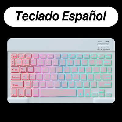 Tastatură portabilă ultra-subțire de 10 inchi cu iluminare din spate Bluetooth pentru dispozitivul Samsung Huawei Apple, reîncărcabilă fără fir, Teclado RGB Color