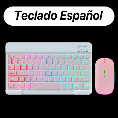 Tastatură portabilă ultra-subțire de 10 inchi cu iluminare din spate Bluetooth pentru dispozitivul Samsung Huawei Apple, reîncărcabilă fără fir, Teclado RGB Color