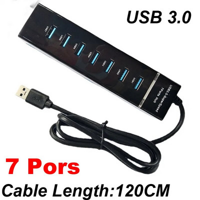 USB 3.0 4/7 port Hub Splitter Adapter Kábel hossza 30/120cm asztali PC-hez Mac laptop billentyűzet egér 2TB mobil merevlemez