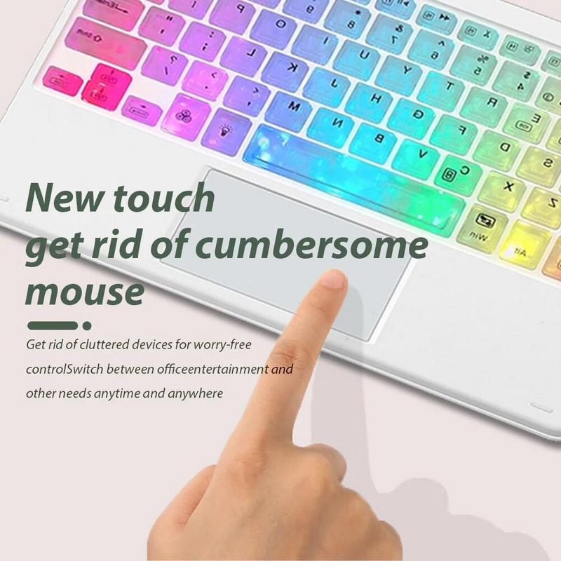 Bluetoothi taustvalgustusega klaviatuur ja hiir koos puuteplaadiga Apple Xiaomi Huawei Samsungi mitmevärvilise ja keelelise kaasaskantava tahvelarvuti jaoks