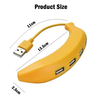 Αξιολάτρευτο Funny Banana Shape Design Hub USB 2.0 4 Port, Portable Creative Extender, Κατάλληλο για PC Mac Laptop