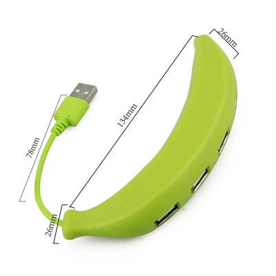 Adorabil, amuzant, design în formă de banană, hub USB 2.0 cu 4 porturi, extensior creativ portabil, potrivit pentru PC, Mac, laptop
