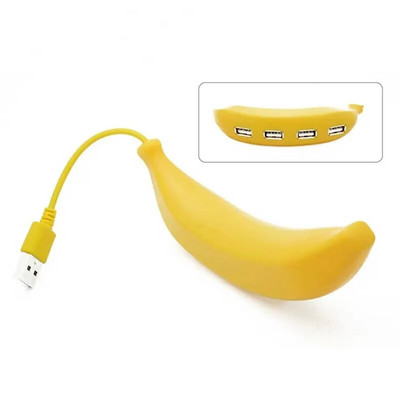 Adorabil, amuzant, design în formă de banană, hub USB 2.0 cu 4 porturi, extensior creativ portabil, potrivit pentru PC, Mac, laptop
