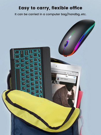 Мини безжична клавиатура и мишка Bluetooth клавиатура Led испански руски акумулаторни клавиатури с подсветка за Ipad таблет телефон