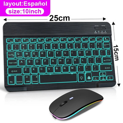 Mini tastatură și mouse fără fir Tastatură Bluetooth Led Spaniolă Rusă Tastaturi reîncărcabile cu iluminare din spate pentru Ipad Tablet Telefon