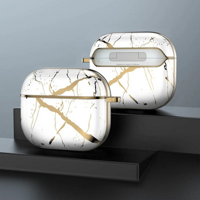 Πολυτελής μαρμάρινη θήκη ακουστικών για AirPods Pro 2 1 Ηλεκτρομεταλλωμένη χρυσή γεωμετρική γυαλιστερή σκληρή προστατευτική κοκ για AirPod 3 Air Pods