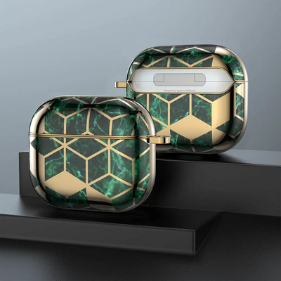 Πολυτελής μαρμάρινη θήκη ακουστικών για AirPods Pro 2 1 Ηλεκτρομεταλλωμένη χρυσή γεωμετρική γυαλιστερή σκληρή προστατευτική κοκ για AirPod 3 Air Pods