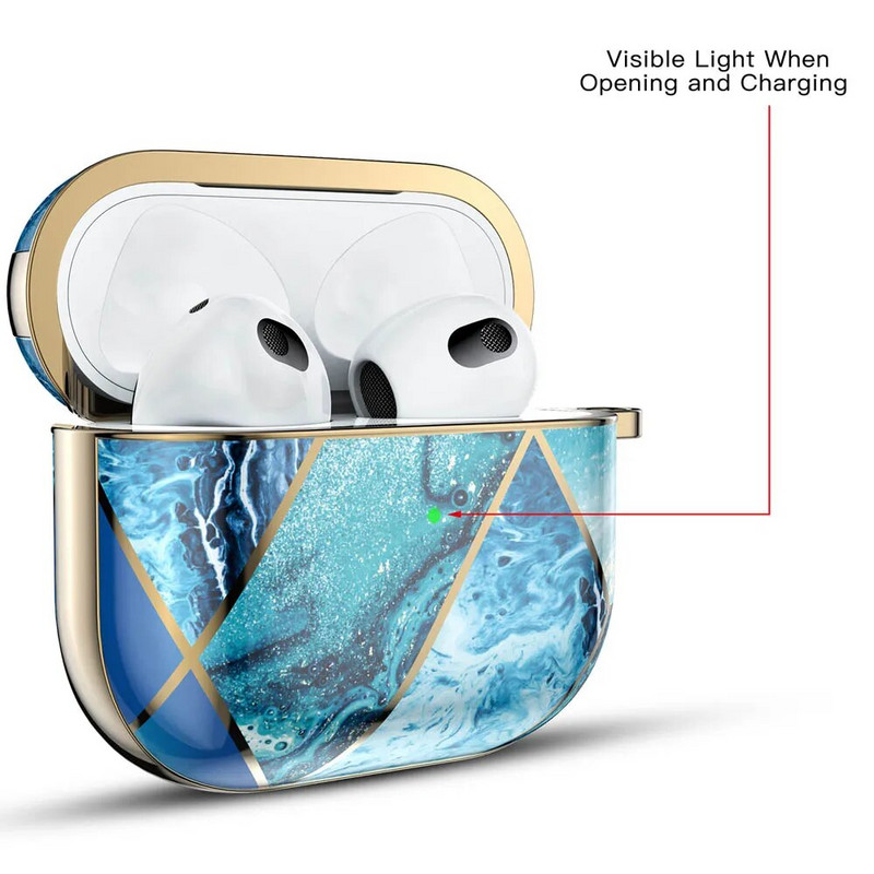Πολυτελής μαρμάρινη θήκη ακουστικών για AirPods Pro 2 1 Ηλεκτρομεταλλωμένη χρυσή γεωμετρική γυαλιστερή σκληρή προστατευτική κοκ για AirPod 3 Air Pods