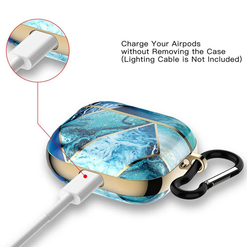 Πολυτελής μαρμάρινη θήκη ακουστικών για AirPods Pro 2 1 Ηλεκτρομεταλλωμένη χρυσή γεωμετρική γυαλιστερή σκληρή προστατευτική κοκ για AirPod 3 Air Pods