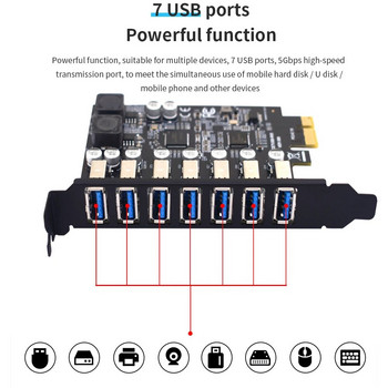 TISHRIC USB 3.2 Gen1 PCI Express Multiplier PCI E до 7 порта USB 3 хъб Разширителна адаптерна карта PCI-E 1X контролер за настолен компютър