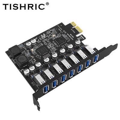 Multiplicator TISHRIC USB 3.2 Gen1 PCI Express PCI E la 7 porturi Placă adaptor de expansiune Hub USB 3 Controler PCI-E 1X pentru desktop
