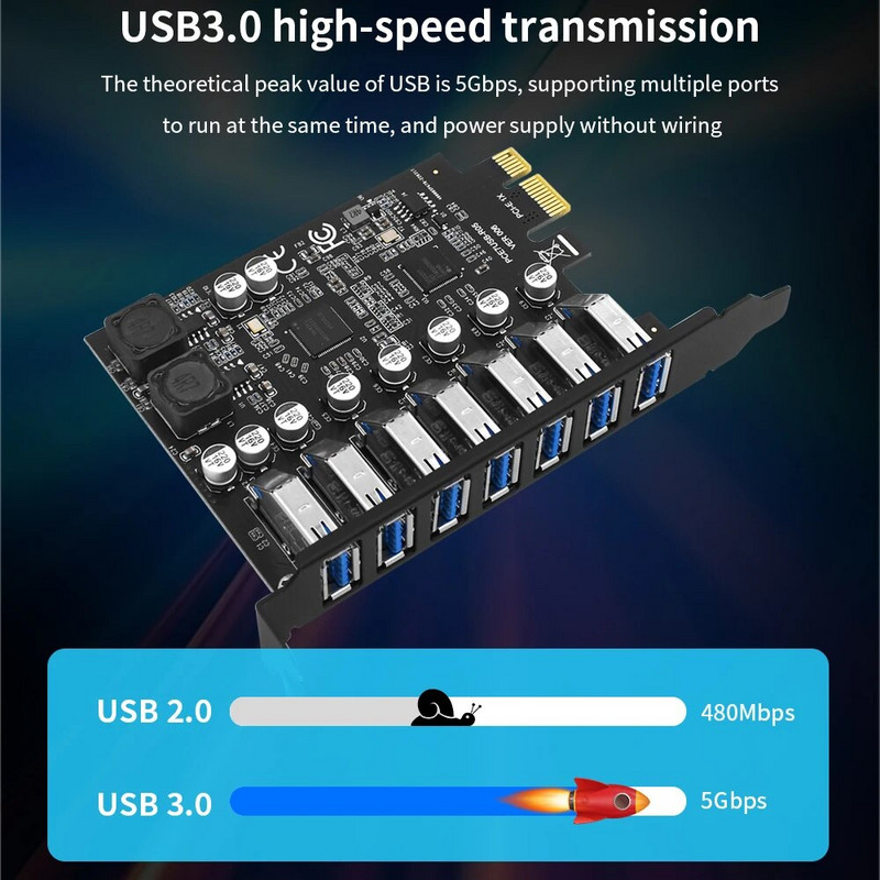 TISHRIC USB 3.2 Gen1 PCI Express reizinātājs PCI E līdz 7 portiem USB 3 centrmezgla paplašināšanas adaptera karte PCI-E 1X kontrolieris darbvirsmai