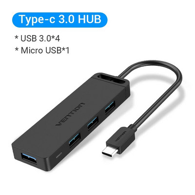 Εξαερισμός USB C HUB 4 Θύρες USB Τύπου C σε Διαχωριστή USB με ισχύ μικροφόρτισης για Lenovo Macbook Pro iPad Samsung PC USB 3.0 HUB