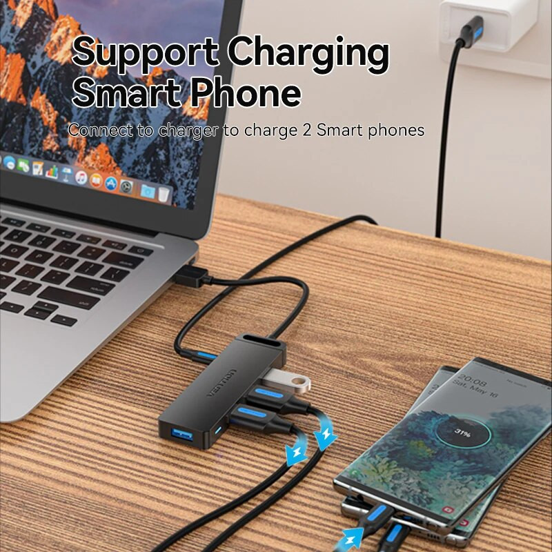 Εξαερισμός USB C HUB 4 Θύρες USB Τύπου C σε Διαχωριστή USB με ισχύ μικροφόρτισης για Lenovo Macbook Pro iPad Samsung PC USB 3.0 HUB