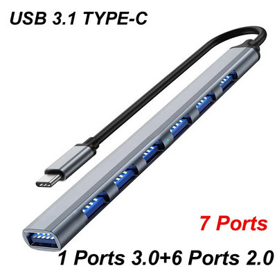 USB 3.0/2.0 TYPE-C 3.1 7/4 pordiga USB-jaotur OTG kiirus 5Gbps Macbook PC arvutitelefonile mobiilne kõvaketas U ketas hiire klaviatuur