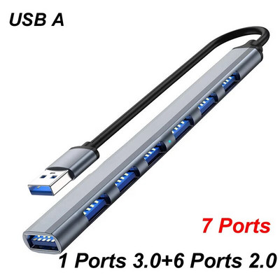 USB 3.0/2.0 TYPE-C 3.1 7/4 pordiga USB-jaotur OTG kiirus 5Gbps Macbook PC arvutitelefonile mobiilne kõvaketas U ketas hiire klaviatuur