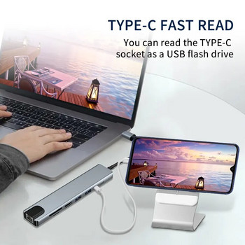 USB C концентратор 8 в 1 тип C 3.1 към 4K HDMI адаптер с RJ45 SD/TF четец на карти PD бързо зареждане за MacBook Notebook лаптоп компютър
