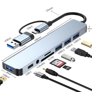 USB 3.0 5/8 Port Hub OTG Adapter 5Gpbs High Speed USB 3.0 2.0 Splitter 3.5 Audio for Xiaomi Macbook Pro Air Computer Accessories