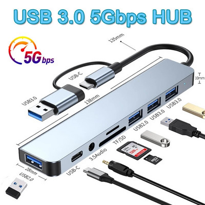 USB 3.0 5/8 Port Hub OTG Adapter 5Gpbs High Speed USB 3.0 2.0 Splitter 3.5 Audio za Xiaomi Macbook Pro Air Računalna oprema