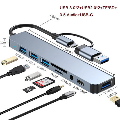 USB 3.0 5/8 Port Hub OTG Adapter 5Gpbs High Speed USB 3.0 2.0 Splitter 3.5 Audio for Xiaomi Macbook Pro Air Computer Accessories