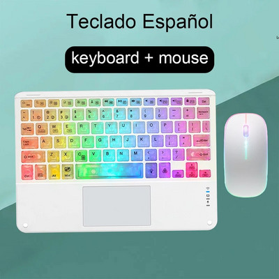 Tastatură și mouse fără fir cu iluminare din spate, cu touchpad pentru sistem iOS, Android, Windows, compatibil Bluetooth, portabil, iluminat din spate