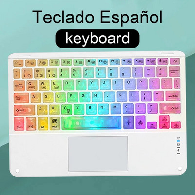 Tastatură și mouse fără fir cu iluminare din spate, cu touchpad pentru sistem iOS, Android, Windows, compatibil Bluetooth, portabil, iluminat din spate