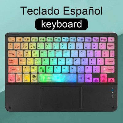 Tastatură și mouse fără fir cu iluminare din spate, cu touchpad pentru sistem iOS, Android, Windows, compatibil Bluetooth, portabil, iluminat din spate