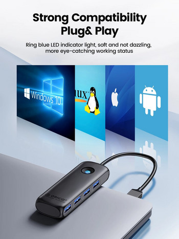 Μέλος ORICO USB 3.0 Hub Usb 2.0 Multi-USB Splitter Προσαρμογέας τροφοδοσίας 4 θυρών Multi-Extender OTG Προσαρμογέας για Αξεσουάρ υπολογιστή υπολογιστή