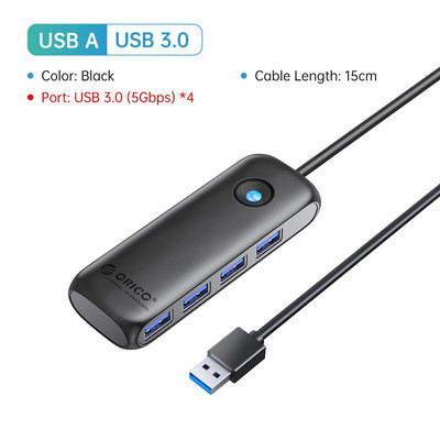 Μέλος ORICO USB 3.0 Hub Usb 2.0 Multi-USB Splitter Προσαρμογέας τροφοδοσίας 4 θυρών Multi-Extender OTG Προσαρμογέας για Αξεσουάρ υπολογιστή υπολογιστή