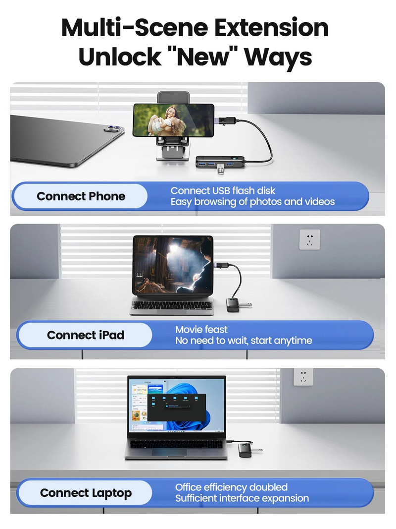 Μέλος ORICO USB 3.0 Hub Usb 2.0 Multi-USB Splitter Προσαρμογέας τροφοδοσίας 4 θυρών Multi-Extender OTG Προσαρμογέας για Αξεσουάρ υπολογιστή υπολογιστή
