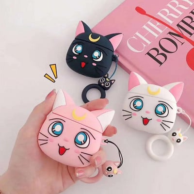 Cartoon Luna Cat Husă drăguță pentru căști pentru Apple Airpod 1 2 3 Pro Husă Anime Căști fără fir bluetooth Husă de protecție Curea inel