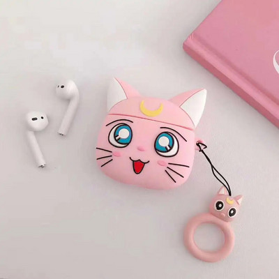 Crtić Luna Cat Slatka maska za slušalice za Apple Airpod 1 2 3 Pro Case Anime slušalice Bežične bluetooth Protect Cover Ring Remen