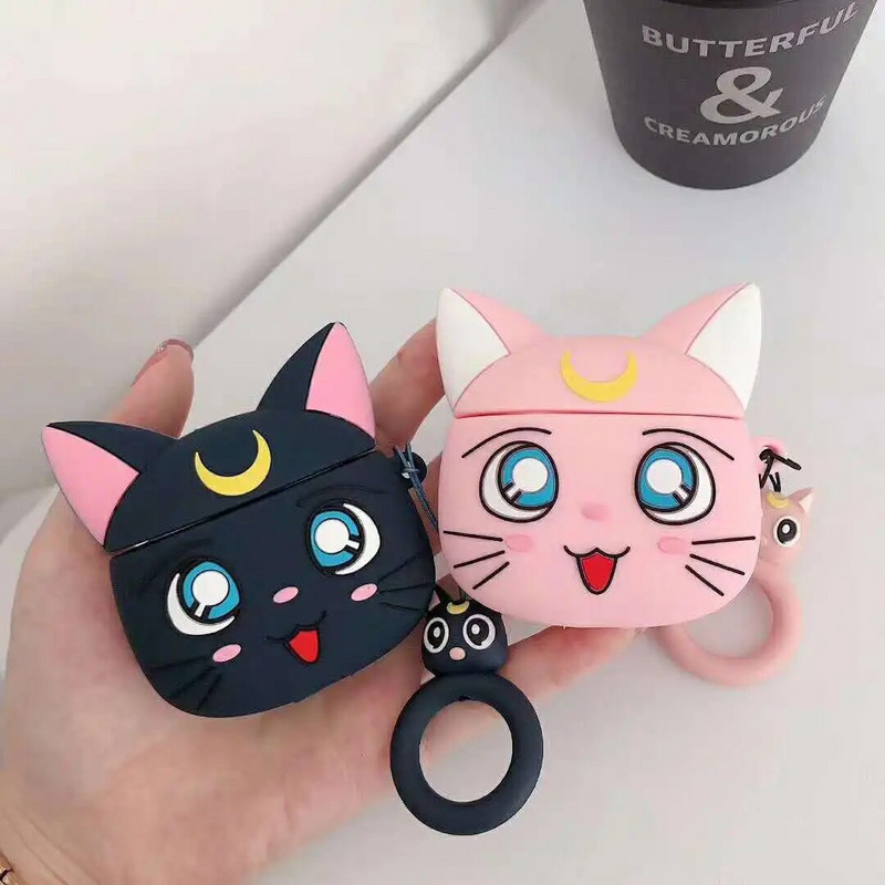Crtić Luna Cat Slatka maska za slušalice za Apple Airpod 1 2 3 Pro Case Anime slušalice Bežične bluetooth Protect Cover Ring Remen