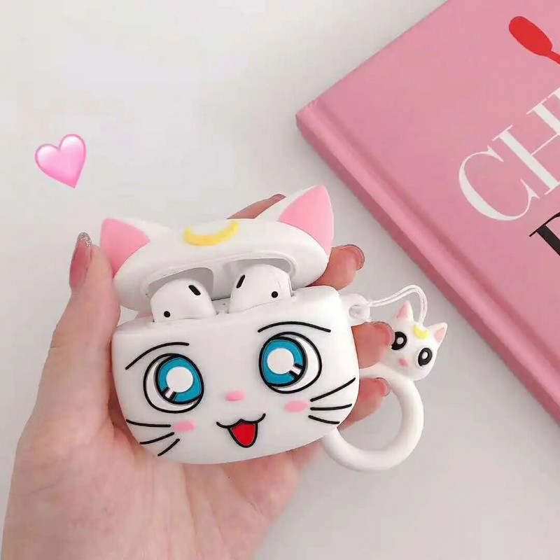 Crtić Luna Cat Slatka maska za slušalice za Apple Airpod 1 2 3 Pro Case Anime slušalice Bežične bluetooth Protect Cover Ring Remen